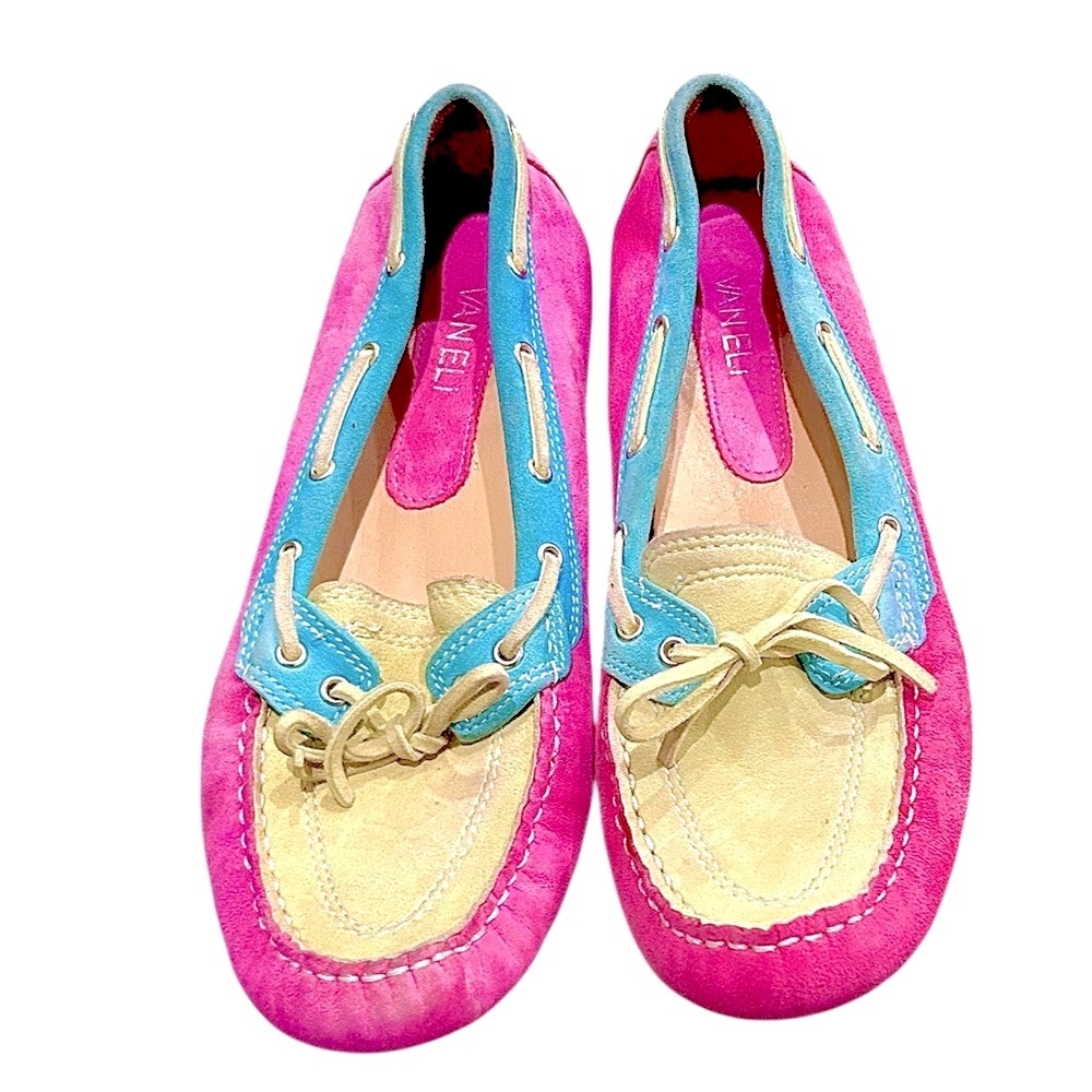 Vaneli Pastel Multicolored Suede Boat Shoe Moccasin Flat Size 9.5 Coastal Chic